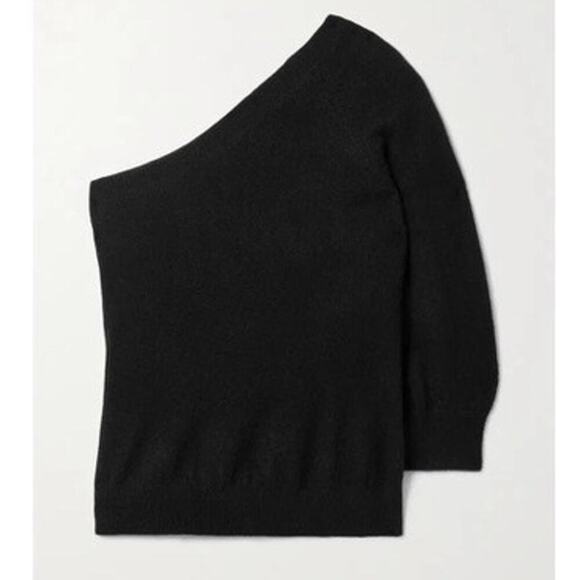 NWT SKIN Pascale 100% Cashmere One-Sleeve Brushed Knit 3/4‎ Sleeve Top Black - M - Picture 1 of 10